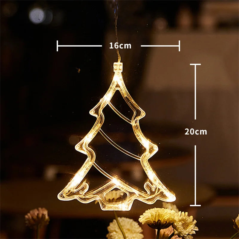 Christmas LED Snowflake Santa Window Light - Hanging Ornament for Xmas & New Year Decor