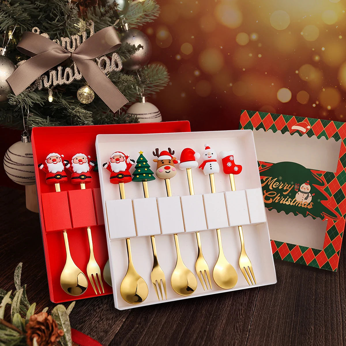 Christmas Gift Stainless Steel Cutlery Set – Festive Spoon & Fork (4/6 Pcs)