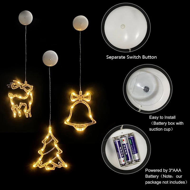 Christmas LED Snowflake Santa Window Light - Hanging Ornament for Xmas & New Year Decor