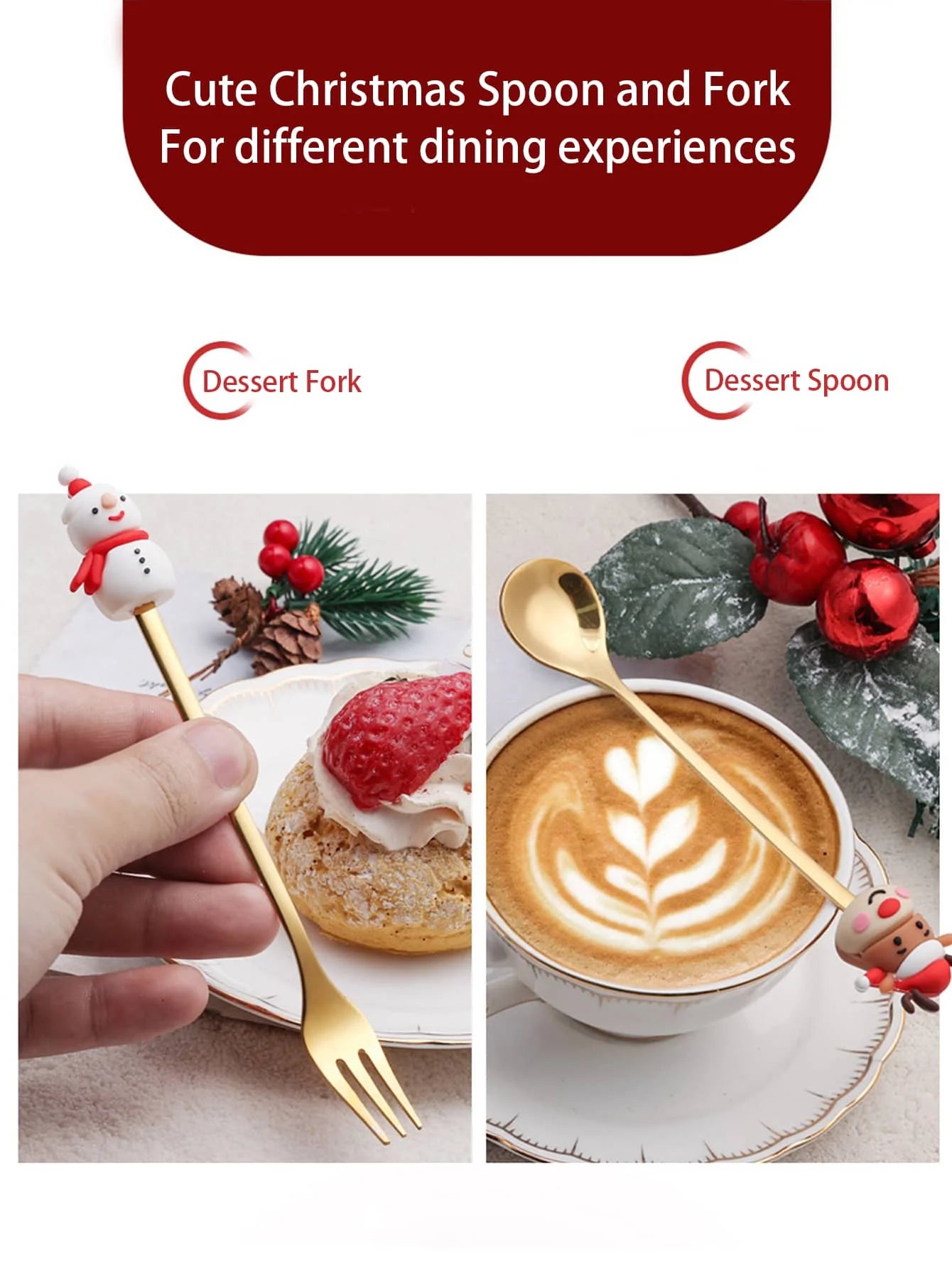 Christmas Gift Stainless Steel Cutlery Set – Festive Spoon & Fork (4/6 Pcs)